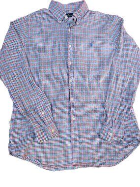 Ralph Lauren Classic Fit Gingham Check Button Down Shirt Mens L Blue Red Green